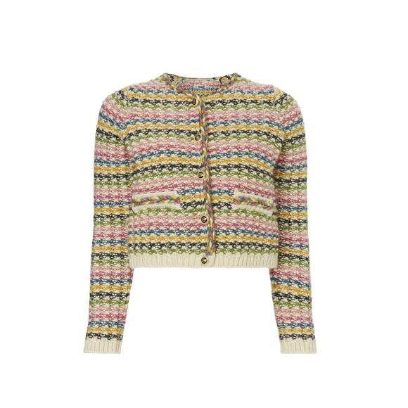 Ba&sh Bianca Multi Chunky Wool Knit Round Neck Button Cardigan Sweater XS - Picture 2 of 7